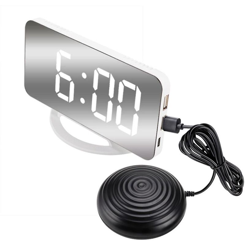 Feiyue - Réveil vibrant puissant pour les gros dormeurs adultes sourds, horloge miroir numérique avec shaker de lit f