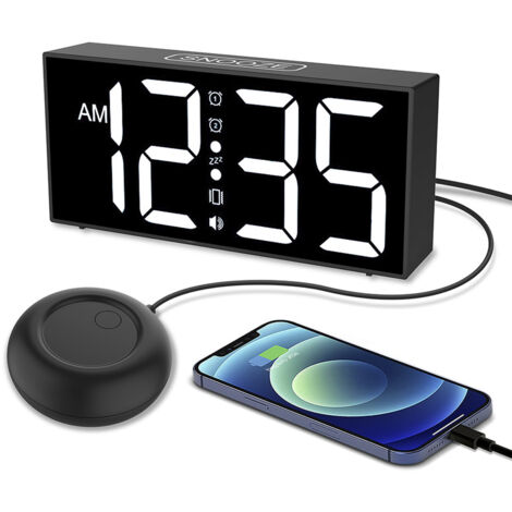 Réveil Vibrant, Réveil Électronique avec Vibreur, 3 Modes de Réveil, Deux Alarmes, 5 Variateurs, 4 Volumes, Snooze