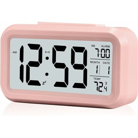 Réveil,Petit Réveil Numérique,écran LCD avec Calendrier De Date De Répétition,Affichage De l'alarme de Température,De Chevet Facile à Installer (Rose)