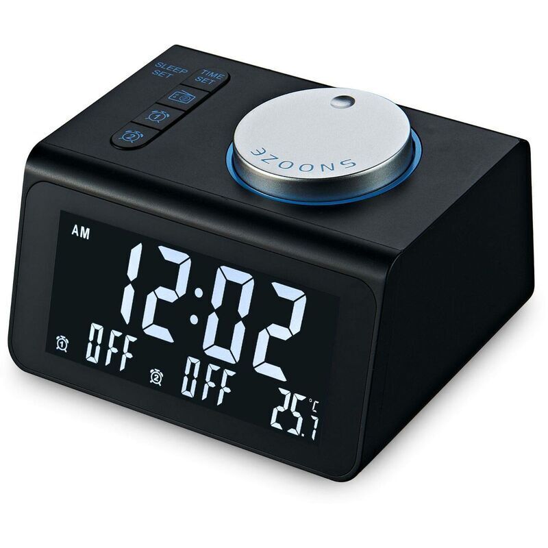 Réveils intelligents pour chambres à coucher Veilleuse Réveil numérique avec radio FM Affichage du volume réglable Gradateur de température (Noir)