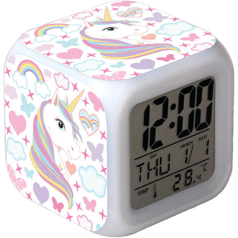 Reveil cube led lumière nuit clock licorne unicorn personnalisé prénom réf  37