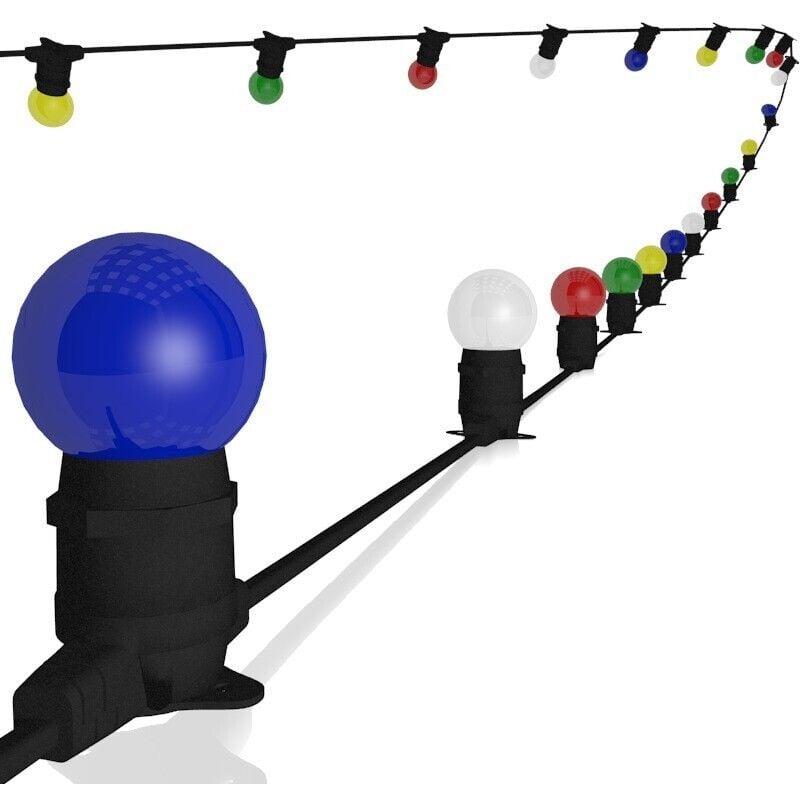 Rêvenergie Guirlande guinguette extErieure lumineuse led 20 ampoules B22 Multicolore 10m