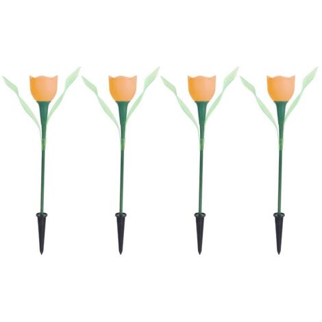 Réverbère extérieur, extérieur Solaire énergie Tulipe LED Fleur lumière étanche Jardin pelouse Lampe décoration 4 pcs(Orange)