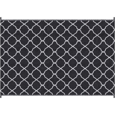 Reversible Outdoor Rug, Plastic Straw Mat w/ Carry Bag Ground Stakes for Garden RV Picnic Beach Camping 182x274cm Black