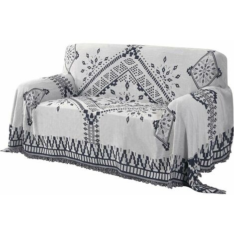 Reversible Sofa Cover Dog Couch Cover Couch Cover Fits Most Shapes Sofa Furniture Protector with Tassels Sectional Couch Cover (Large: 71 x 102, navy/white)