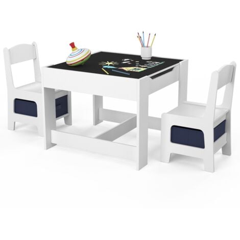 IDMARKET Reversibler Zeichentisch + 2 Stühle GABRIEL weiß mit Aufbewahrungsboxen