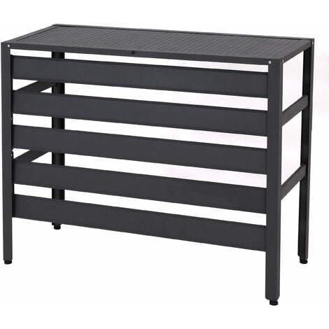 Revestimiento de aluminio para aire acondicionado/bomba de calor HHG-944, cubierta rejilla protectora estante para plantas, metal 73x90x38cm, gris