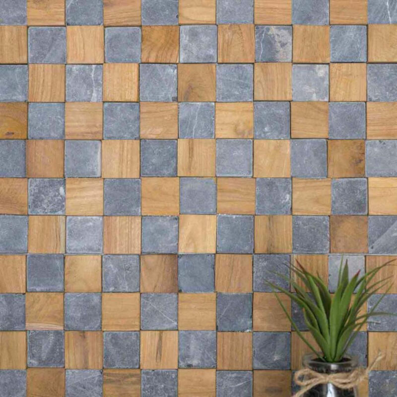

Revestimiento de pared de piedra y teca cuadrada gris 55x20 cm