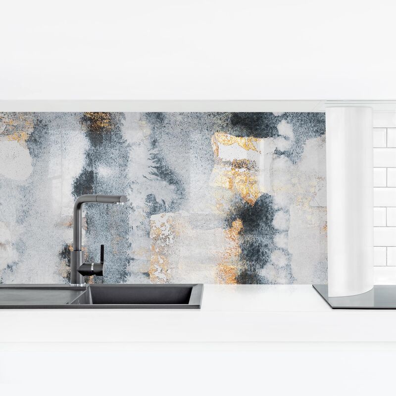 

Revestimiento pared cocina - Abstract Watercolor With Gold Dimensión LxA: 70cm x 245cm Material: Premium