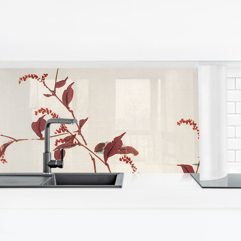 

Revestimiento pared cocina - Asian Vintage Drawing Red Branch With Dragonfly Dimensión LxA: 100cm x 350cm Material: Premium