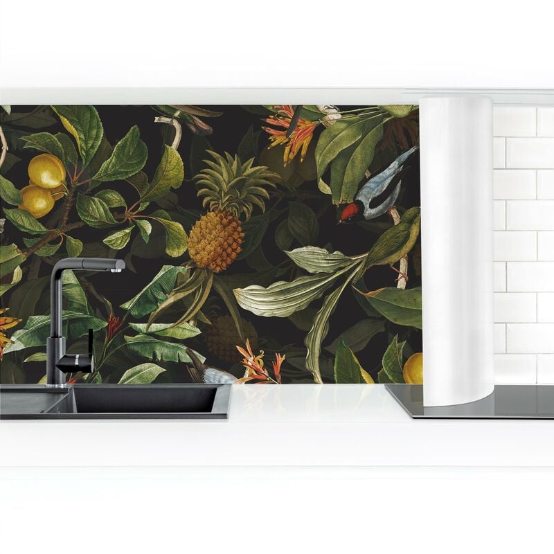 

Bilderwelten - Revestimiento pared cocina - Birds With Pineapple Green Dimensión LxA: 50cm x 300cm Material: Premium