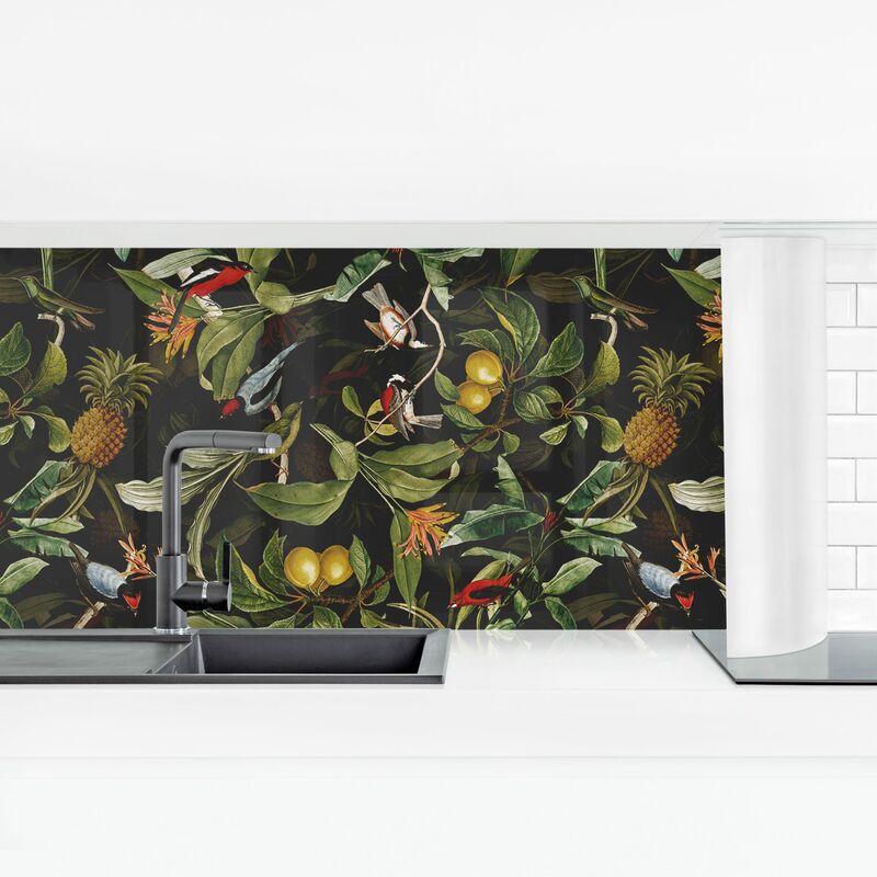 

Revestimiento pared cocina - Birds With Pineapple Green Dimensión LxA: 80cm x 280cm Material: Magnético