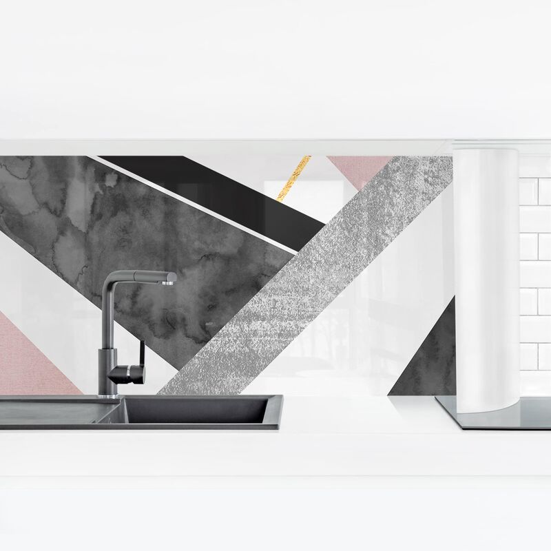 

Revestimiento pared cocina - Black And White Geometry With Gold Dimensión LxA: 50cm x 175cm Material: Premium