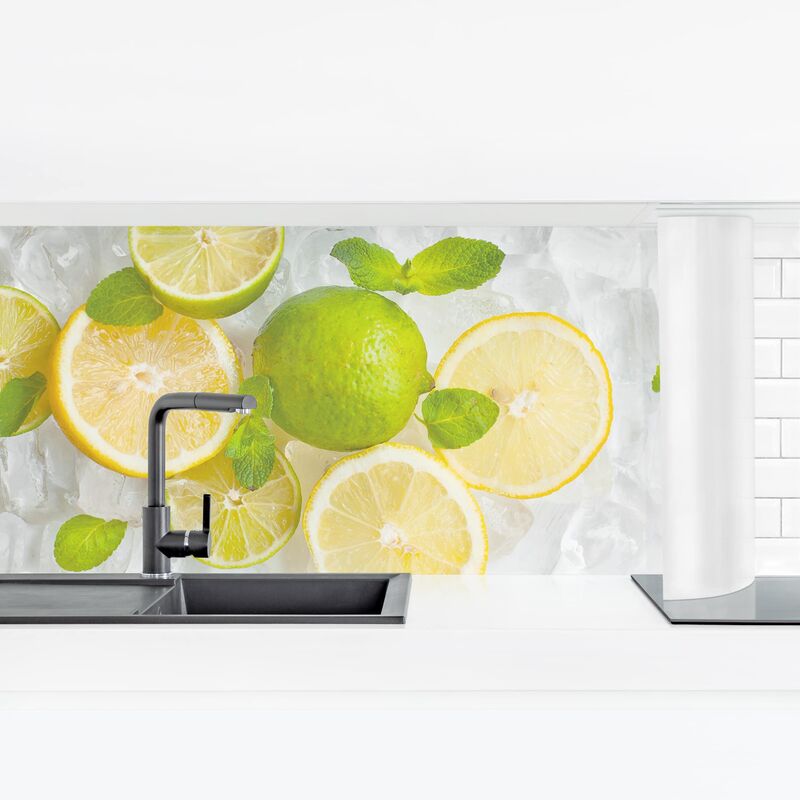 

Revestimiento pared cocina - Citrus Fruits On Ice Dimensión LxA: 90cm x 315cm Material: Premium
