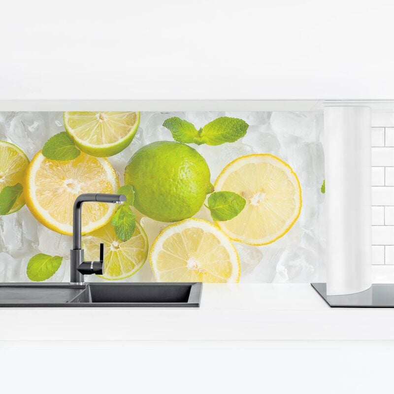 

Revestimiento pared cocina - Citrus Fruits On Ice Dimensión LxA: 90cm x 315cm Material: Smart