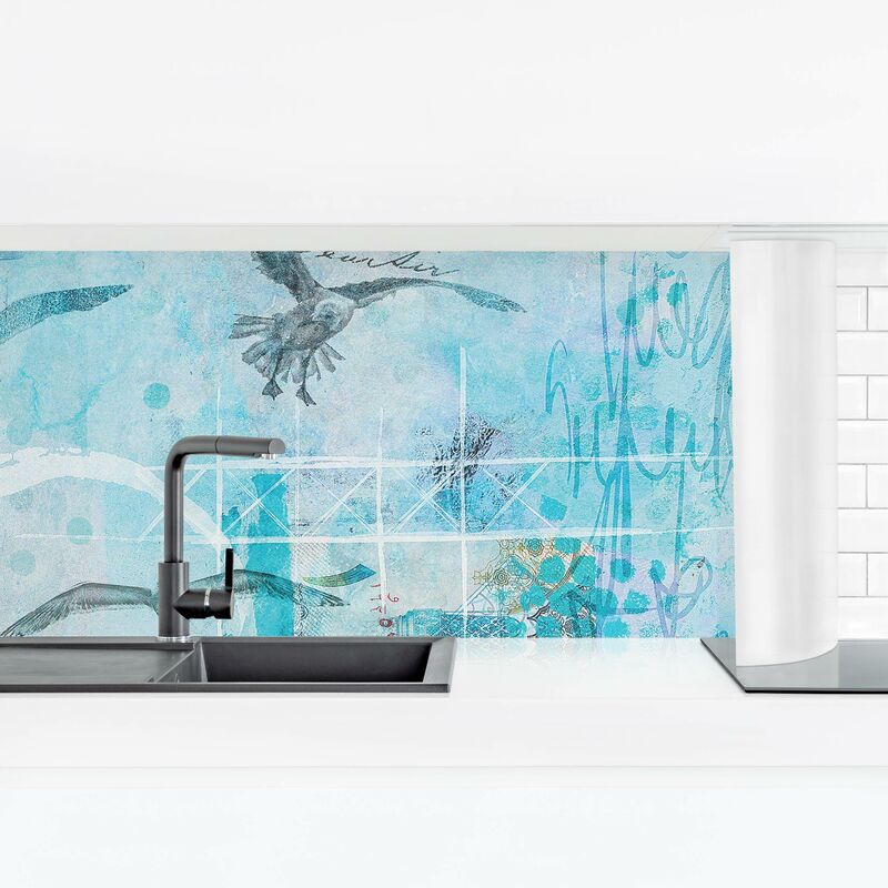 

Revestimiento pared cocina - Colorful Collage - Blue Fish Dimensión LxA: 90cm x 315cm Material: Premium