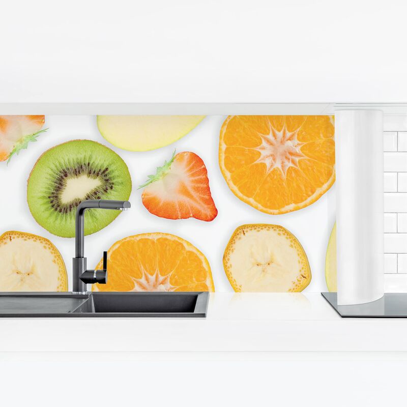 

Revestimiento pared cocina - Colorful Fruit Mix Dimensión LxA: 90cm x 315cm Material: Premium