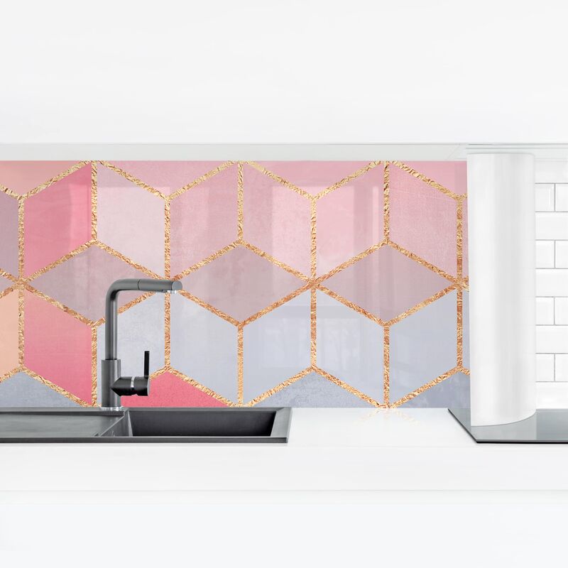 

Revestimiento pared cocina - Colorful Pastel Golden Geometry Dimensión LxA: 100cm x 350cm Material: Premium