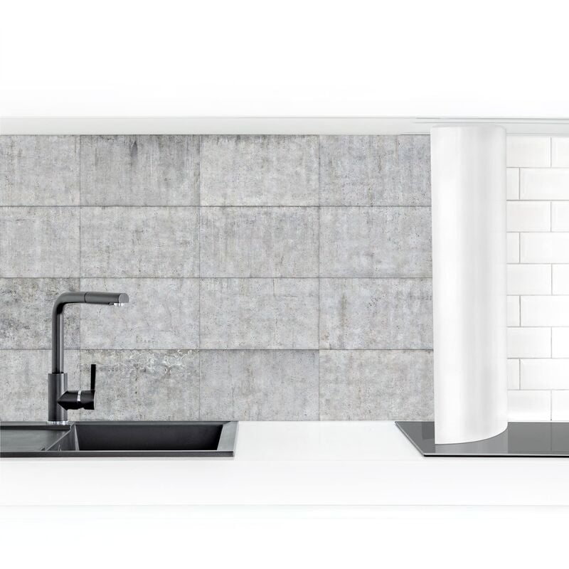 

Revestimiento pared cocina - Concrete Tile Look Gray Dimensión LxA: 90cm x 100cm Material: Premium