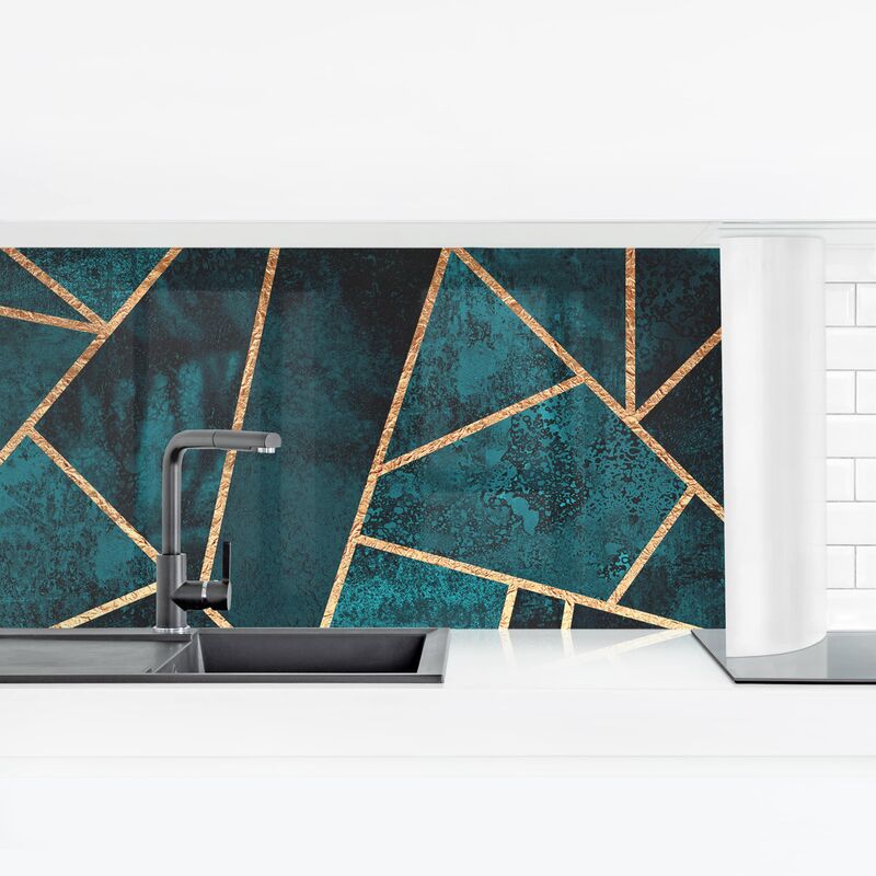 

Bilderwelten - Revestimiento pared cocina - Dark Turquoise With Gold Dimensión LxA: 60cm x 210cm Material: Smart