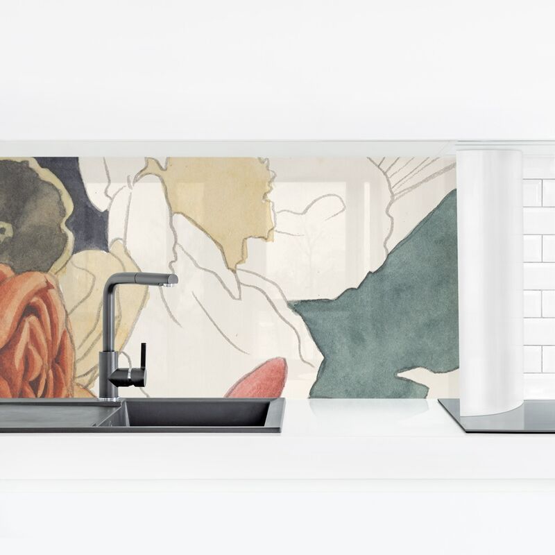 

Revestimiento pared cocina - Drawing Bouquet In Red And Sepia II Dimensión LxA: 90cm x 315cm Material: Smart