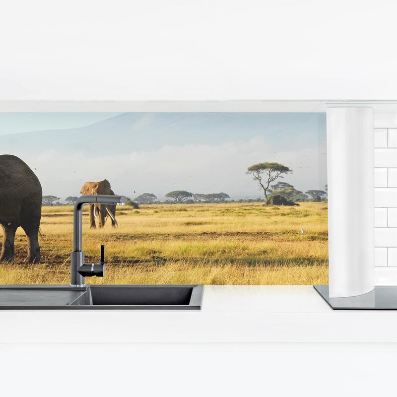 

Revestimiento pared cocina - Elephants In Front Of The Kilimanjaro In Kenya Dimensión LxA: 80cm x 280cm Material: Premium