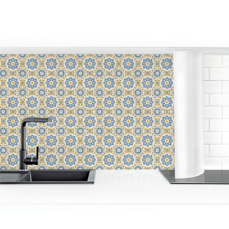 

Revestimiento pared cocina - Floral Tiles Blue-Yellow Dimensión LxA: 60cm x 100cm Material: Smart