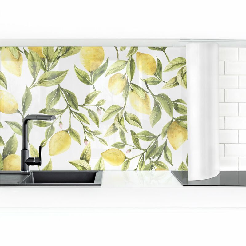 

Bilderwelten - Revestimiento pared cocina - Fruity Lemons With Leaves Dimensión LxA: 70cm x 250cm Material: Premium