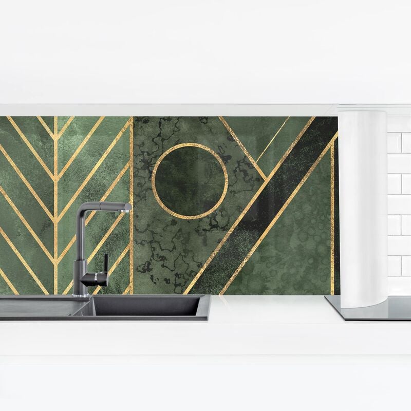 

Revestimiento pared cocina - Geometric Shapes Emerald Gold Dimensión LxA: 90cm x 315cm Material: Premium