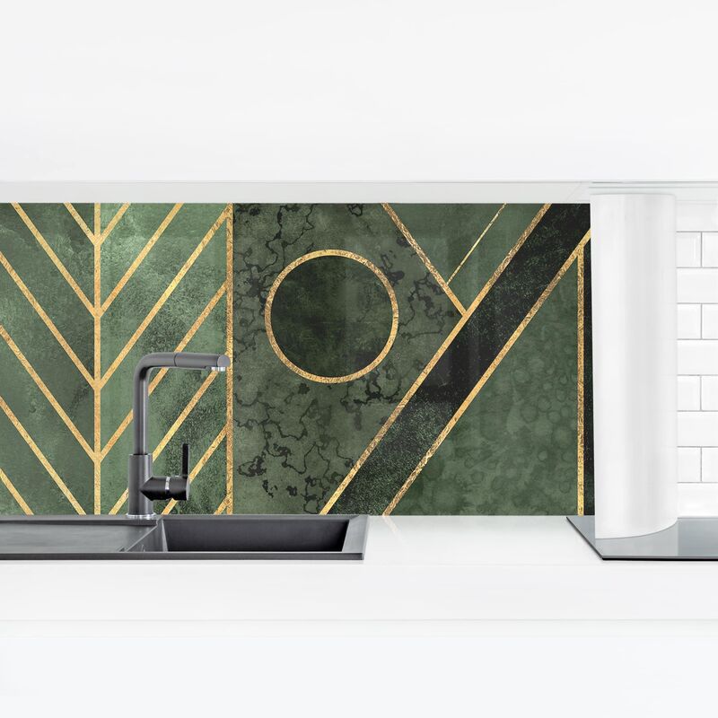 

Revestimiento pared cocina - Geometric Shapes Emerald Gold Dimensión LxA: 50cm x 175cm Material: Premium