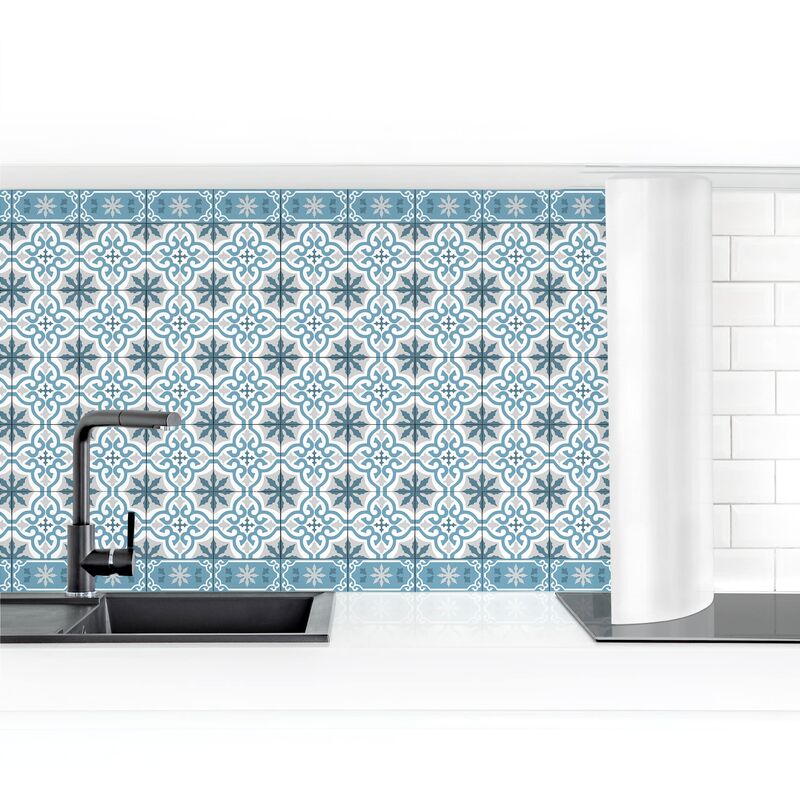 

Revestimiento pared cocina - Geometric Tiles Mix Cross Blue Gray Dimensión LxA: 80cm x 150cm Material: Premium