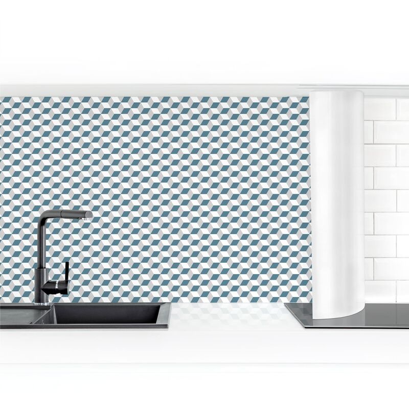 

Bilderwelten - Revestimiento pared cocina - Geometric Tiles Mix Cube Blue Gray Dimensión LxA: 70cm x 300cm Material: Premium