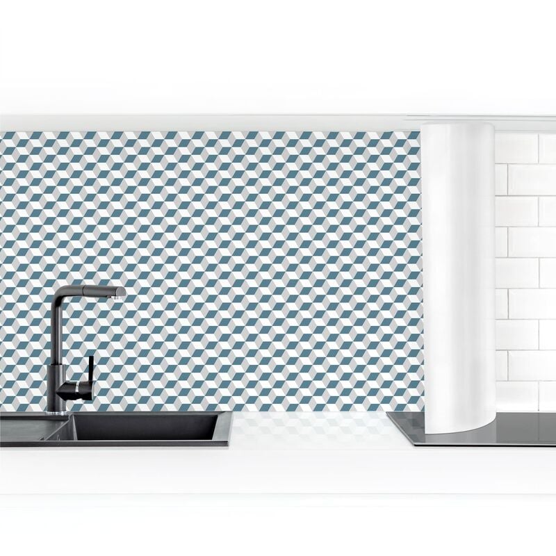 

Bilderwelten - Revestimiento pared cocina - Geometric Tiles Mix Cube Blue Gray Dimensión LxA: 80cm x 200cm Material: Premium