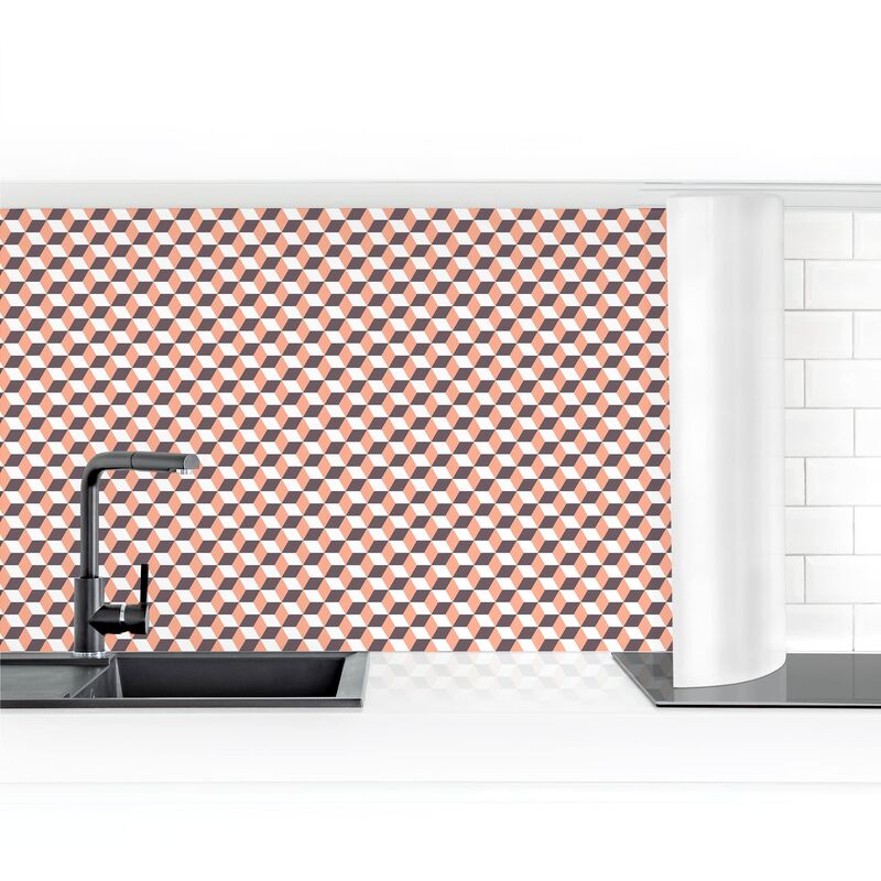 

Revestimiento pared cocina - Geometric Tiles Mix Cube Orange Dimensión LxA: 80cm x 350cm Material: Magnético