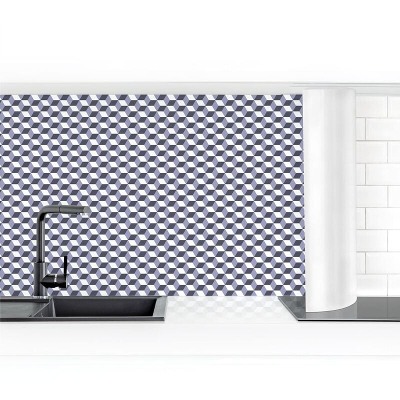 

Revestimiento pared cocina - Geometric Tiles Mix Cube Violet Dimensión LxA: 90cm x 350cm Material: Premium