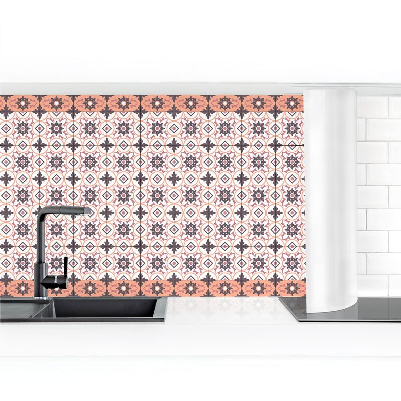 

Revestimiento pared cocina - Geometric Tiles Mix Flower Orange Dimensión LxA: 70cm x 50cm Material: Premium