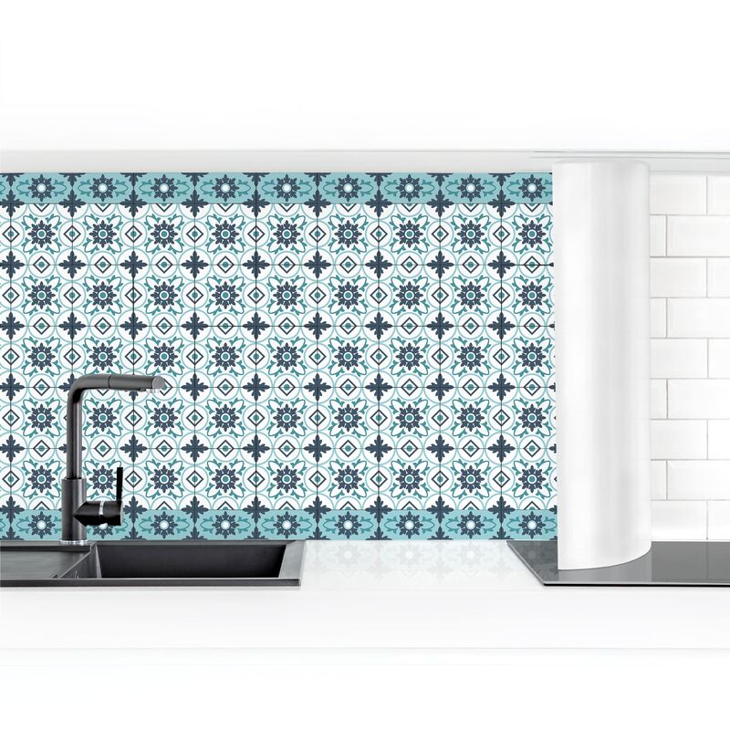 

Revestimiento pared cocina - Geometric Tiles Mix Flower Turquoise Dimensión LxA: 50cm x 100cm Material: Premium