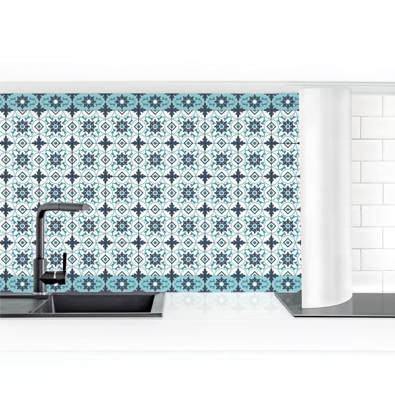 

Revestimiento pared cocina - Geometric Tiles Mix Flower Turquoise Dimensión LxA: 90cm x 200cm Material: Magnético