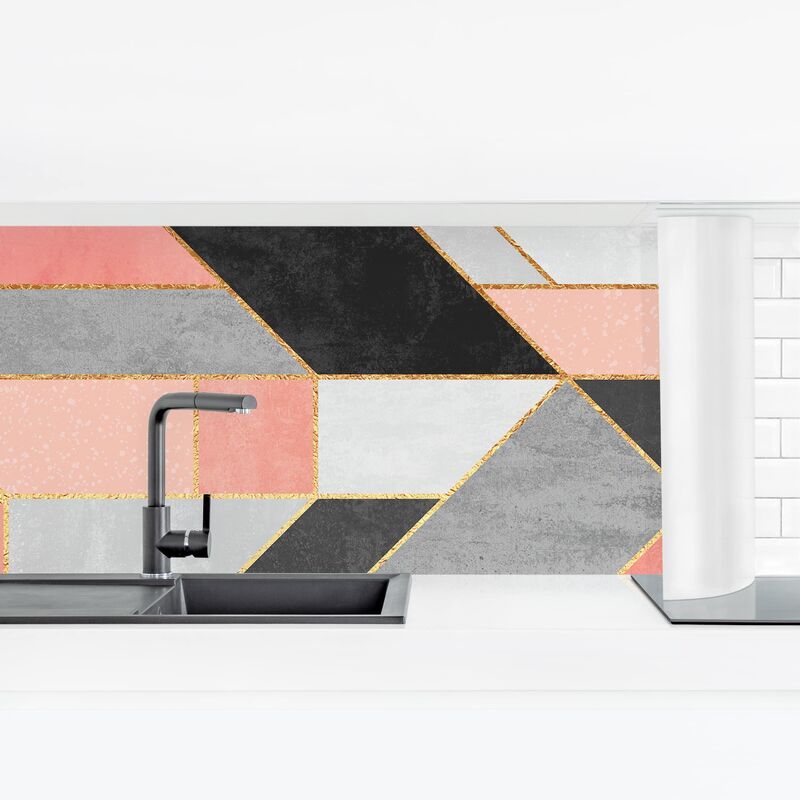 

Revestimiento pared cocina - Geometry Pink And Gold Dimensión LxA: 40cm x 140cm Material: Premium