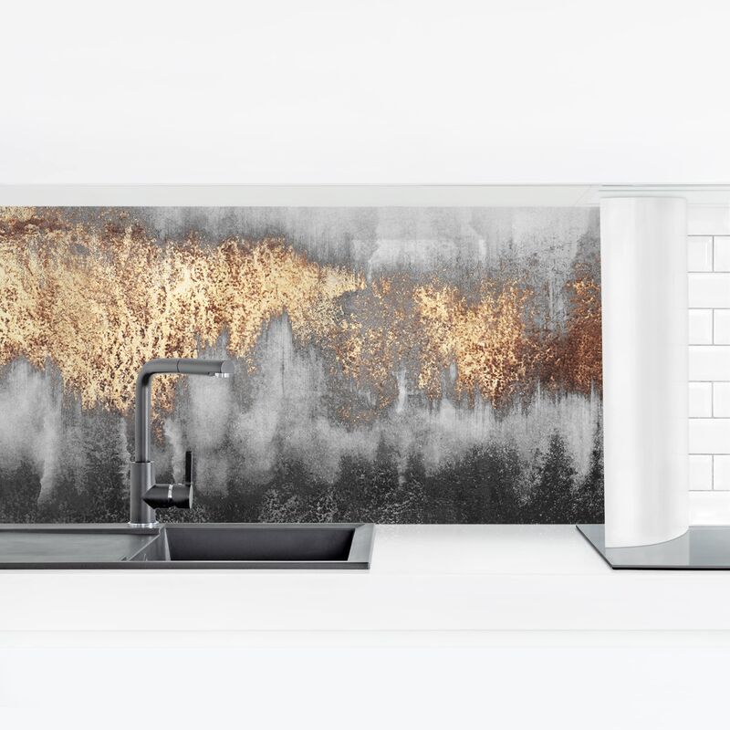 

Revestimiento pared cocina - Gold Tracks In Watercolor Dimensión LxA: 80cm x 280cm Material: Premium