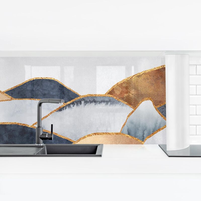 

Revestimiento pared cocina - Golden Mountains Watercolor Dimensión LxA: 40cm x 140cm Material: Premium