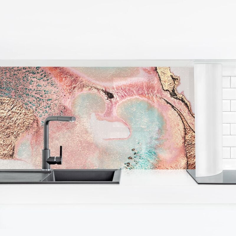 

Revestimiento pared cocina - Golden Watercolor Rosé Dimensión LxA: 70cm x 245cm Material: Magnético