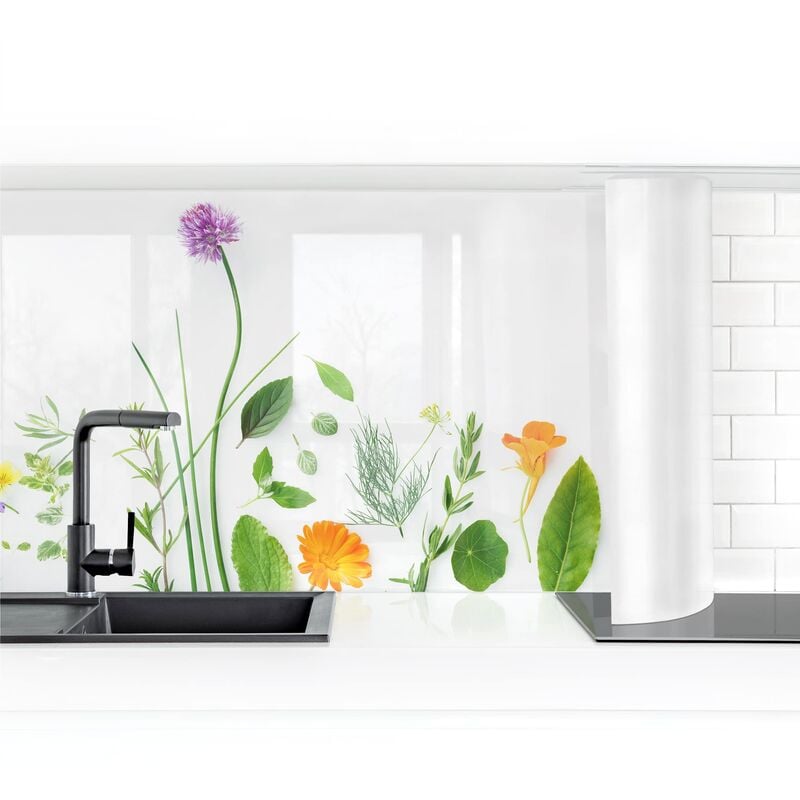 

Revestimiento pared cocina - Herbs And Flowers I Dimensión LxA: 100cm x 50cm Material: Smart