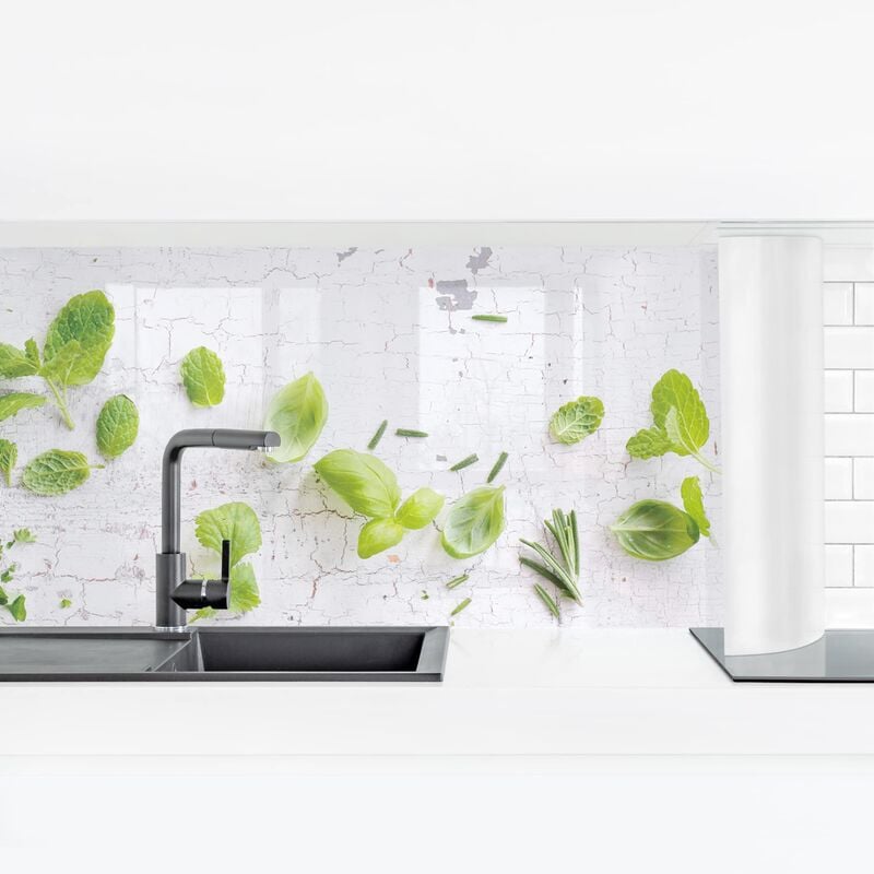 

Bilderwelten - Revestimiento pared cocina - Herbs On Wooden Shabby Dimensión LxA: 40cm x 140cm Material: Premium