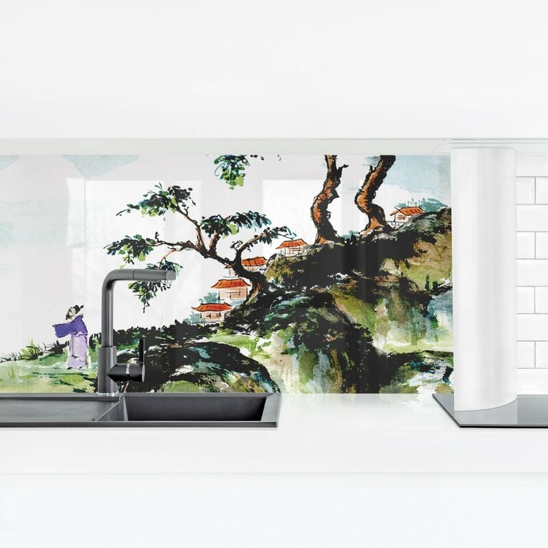 

Revestimiento pared cocina - Japanese Watercolor Drawing Lake And Mountains Dimensión LxA: 60cm x 210cm Material: Smart