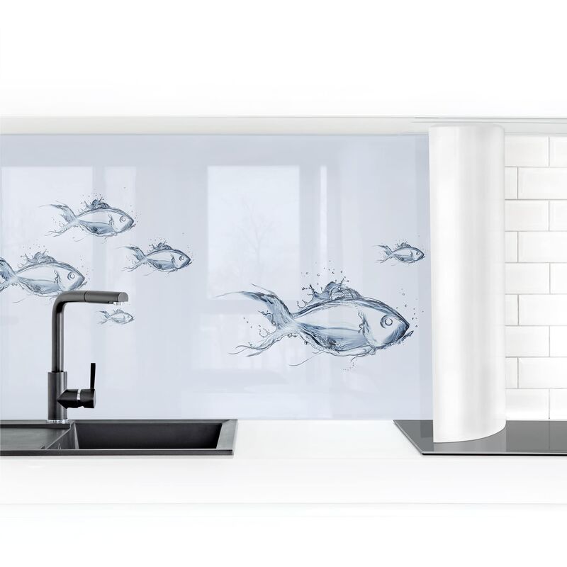 

Revestimiento pared cocina - Liquid Silver Fish I Dimensión LxA: 50cm x 50cm Material: Premium