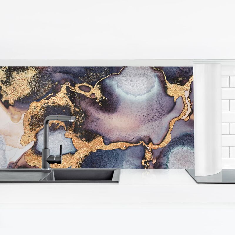 

Revestimiento pared cocina - Marble Watercolor With Gold Dimensión LxA: 50cm x 175cm Material: Magnético