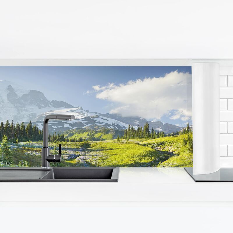 

Revestimiento pared cocina - Mountain Meadow With Flowers In Front Of Mt. Rainier Dimensión LxA: 70cm x 245cm Material: Premium