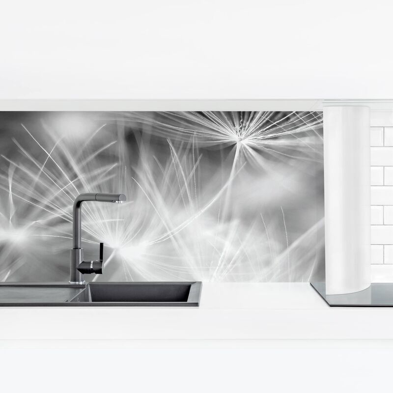 

Revestimiento pared cocina - Moving Dandelions Close Up On Black Background Dimensión LxA: 70cm x 245cm Material: Smart