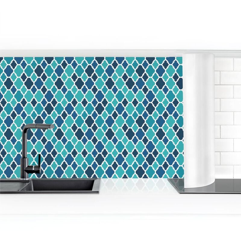 

Revestimiento pared cocina - Oriental Pattern With Turquoise Ornaments Dimensión LxA: 70cm x 200cm Material: Premium